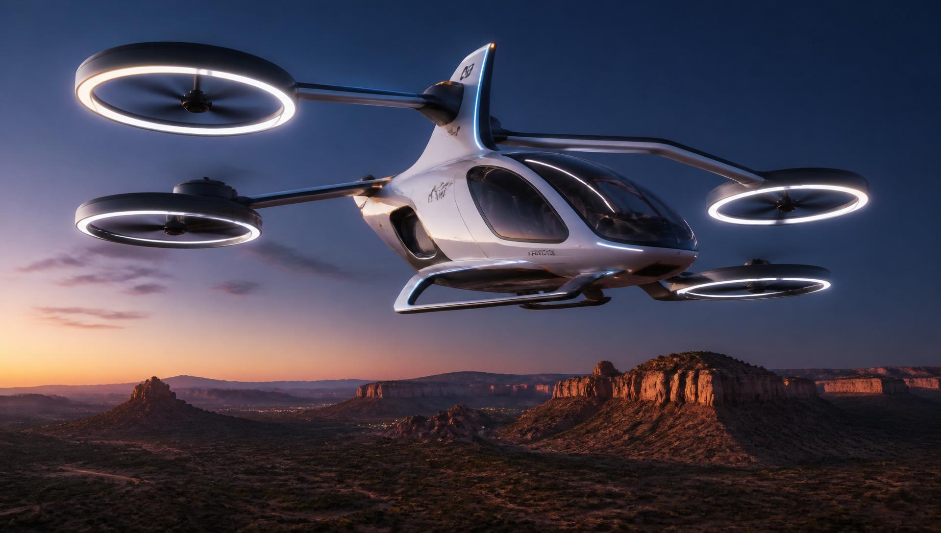 Futuristic eVTOL aircraft over Arizona